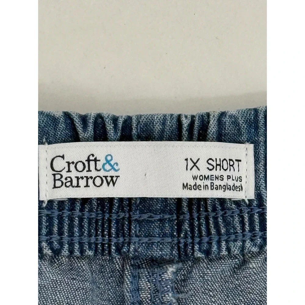 Croft & Barrow Womens Plus Sz 1X Short Blue Elastic Waist Pull On Denim Jeans